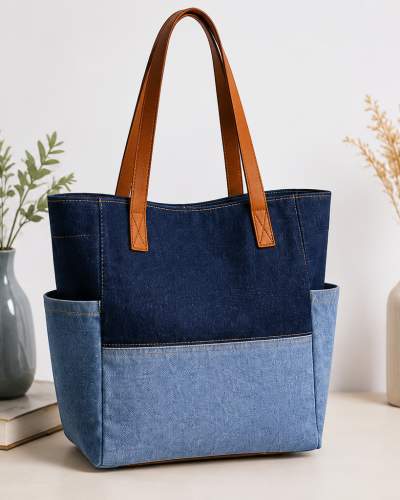 Blue Denim Tote Bag with Strong Handles