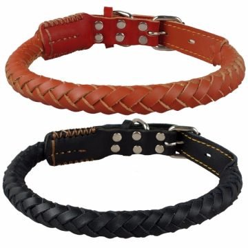 Braided Rope Style Leather Dog Collar