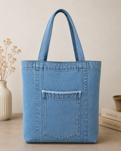 Eco-Friendly Denim Shopping Tote Bag
