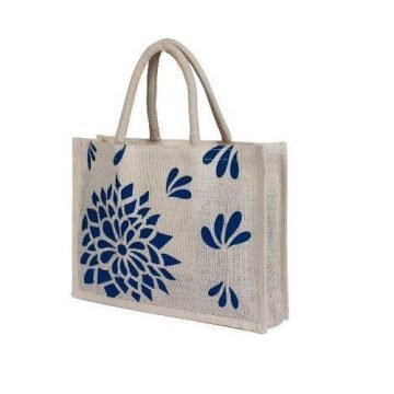 Hand Printed Style Jute Handle Tote Bag