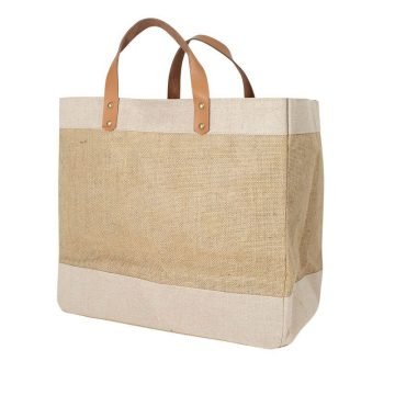 Leather Handle Natural Personlized Jute Tote Bag
