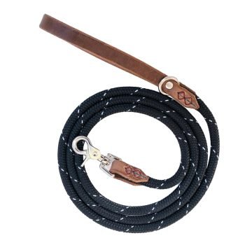 Luxurious Leather Handle Nylon Rope Dog Leash