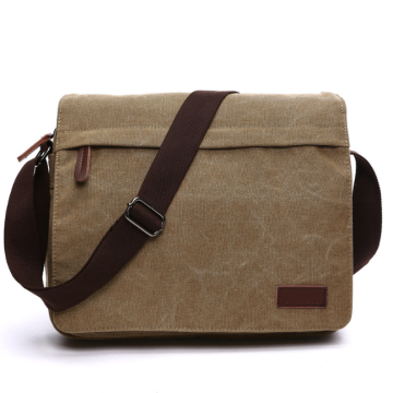Premium Khaki Canvas Laptop Messenger Bag