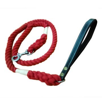Stylish Leather Handle Cotton Rope Dog Leash